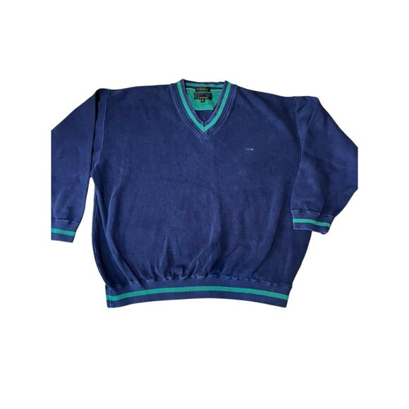 Vintage Alexander Julian COLOURS V -neck 90s Green and blue sweater men size XXl - Picture 1 of 4
